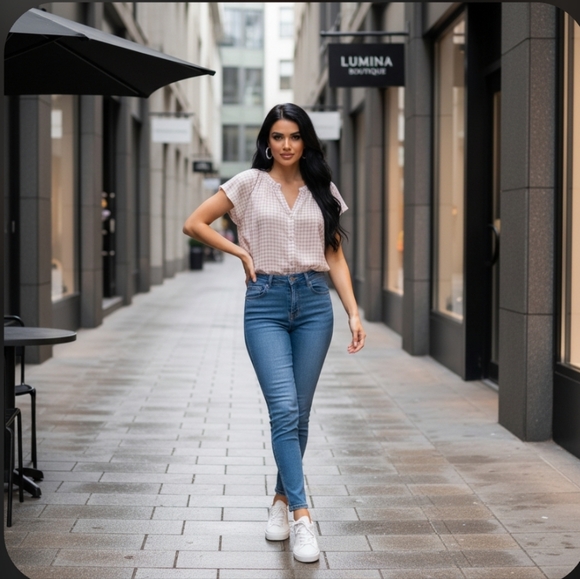 Rails Alena Pink Flutter Sleeve Blouse with Mandarin Collar Soft Rose Check Med - Picture 6 of 6